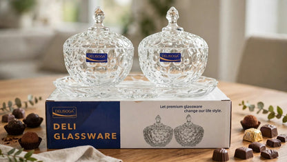 Delisoga Candy Dish Set of 3 Glass Jars with Tray