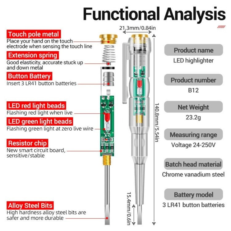 Intelligent LED Voltage Test Pen Screwdriver 24-250V