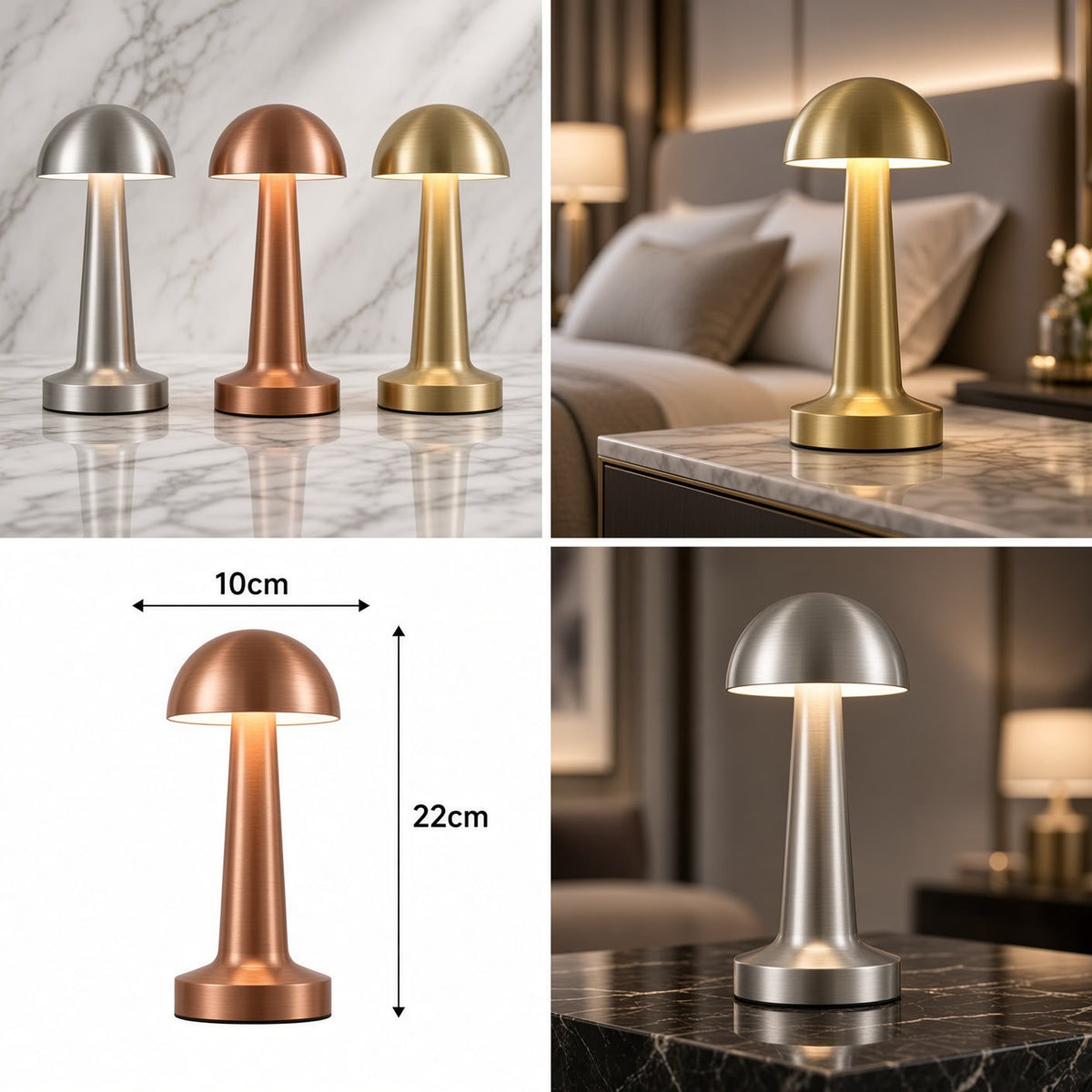 Rechargeable 3 Modes Metal Mushroom Lamp