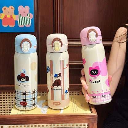 Cartoon Thermos Stainless Steel Double Straw Cup