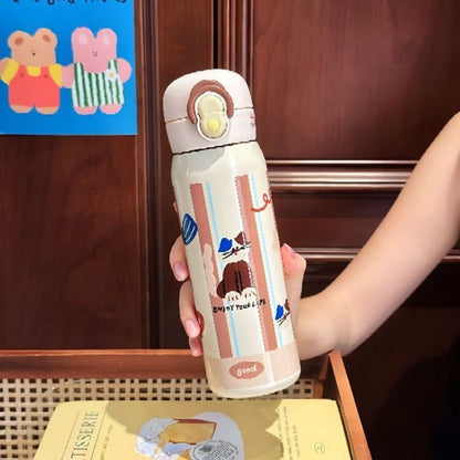 Cartoon Thermos Stainless Steel Double Straw Cup