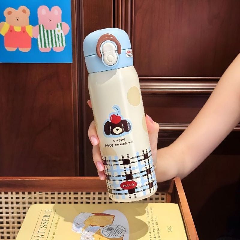 Cartoon Thermos Stainless Steel Double Straw Cup