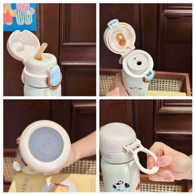 Cartoon Thermos Stainless Steel Double Straw Cup