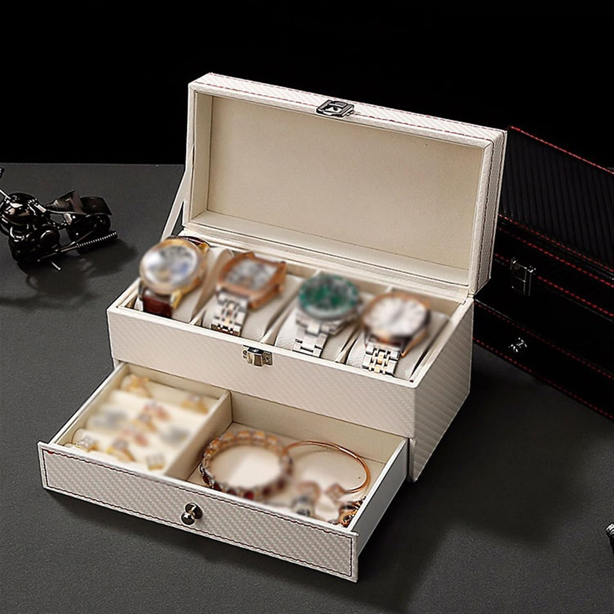 2 Tier Watch and Jewelry Storage Box With Drawer