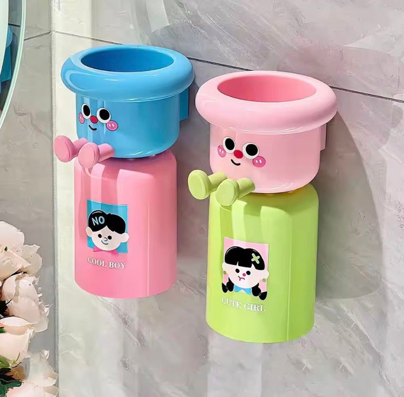 Magnetic Punch Free Wall Mounted Cartoon Toothbrush Holder