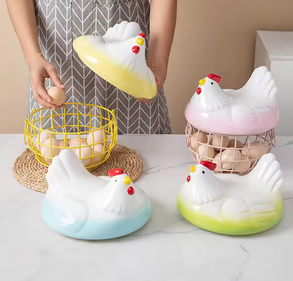 Hen Shaped Egg Basket With Lid Portable Storage