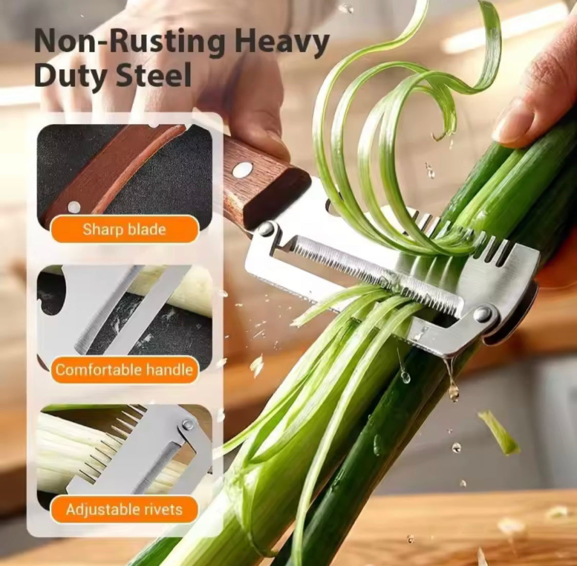 3 In 1 Comb Style Vegetable Peeler With Wooden Handle