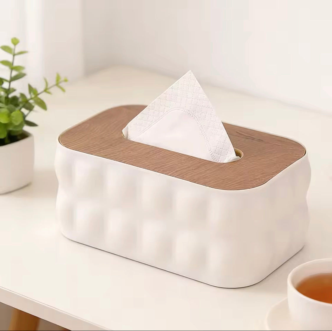 Decorative Square Tissue Box With Wooden Lid
