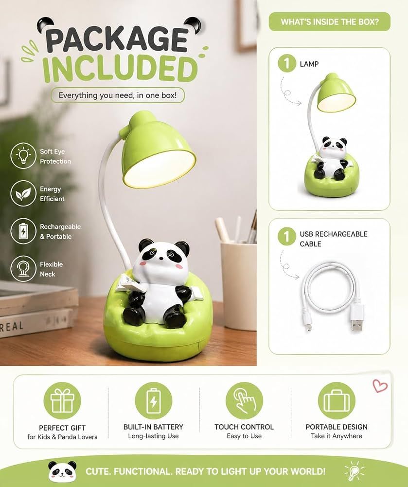 Cute Panda LED Desk Lamp With Phone Holder Adjustable