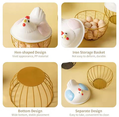 Hen Shaped Egg Basket With Lid Portable Storage