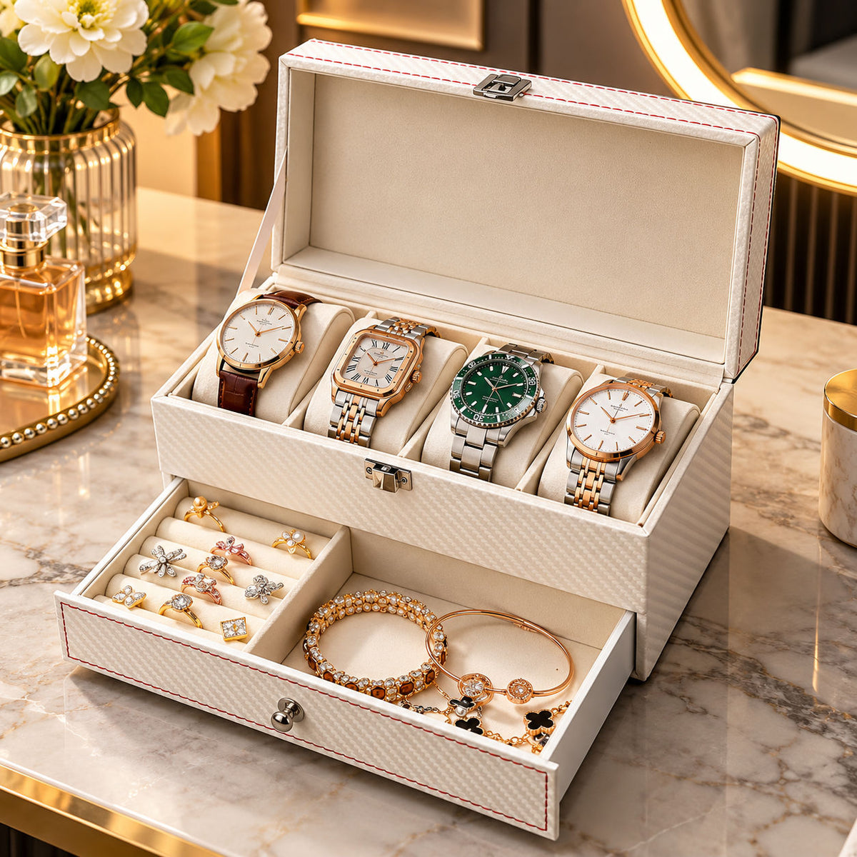 2 Tier Watch and Jewelry Storage Box With Drawer
