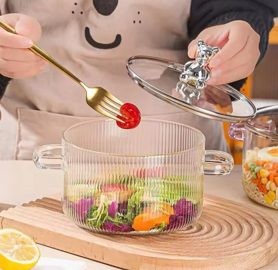 Bear Glass Cooking Pot Large Capacity High Borosilicate Clear Sauce Pan