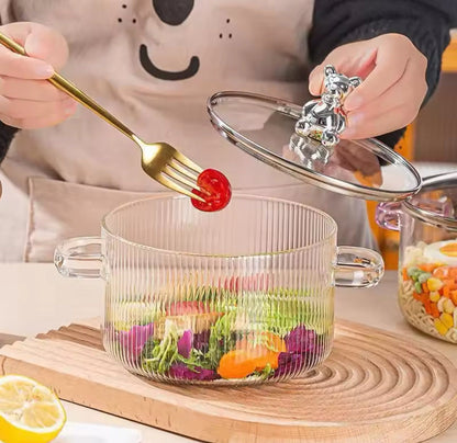 Bear Glass Cooking Pot Large Capacity High Borosilicate Clear Sauce Pan