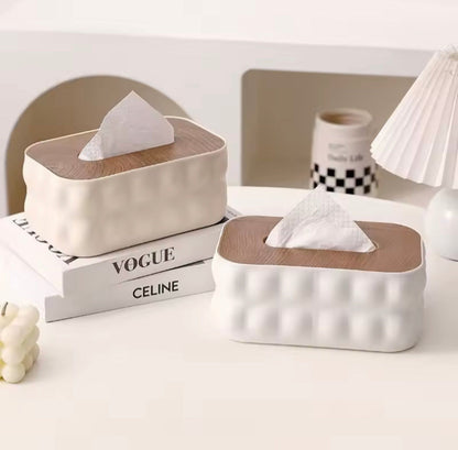 Decorative Square Tissue Box With Wooden Lid