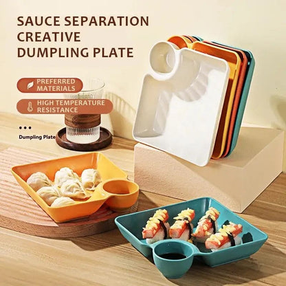 Set Of 4 Square Dumpling Plate With Dipping Dish