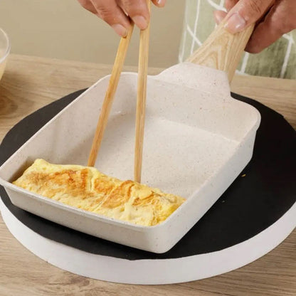 Square Ceramic Frying Pan With Wooden Handle