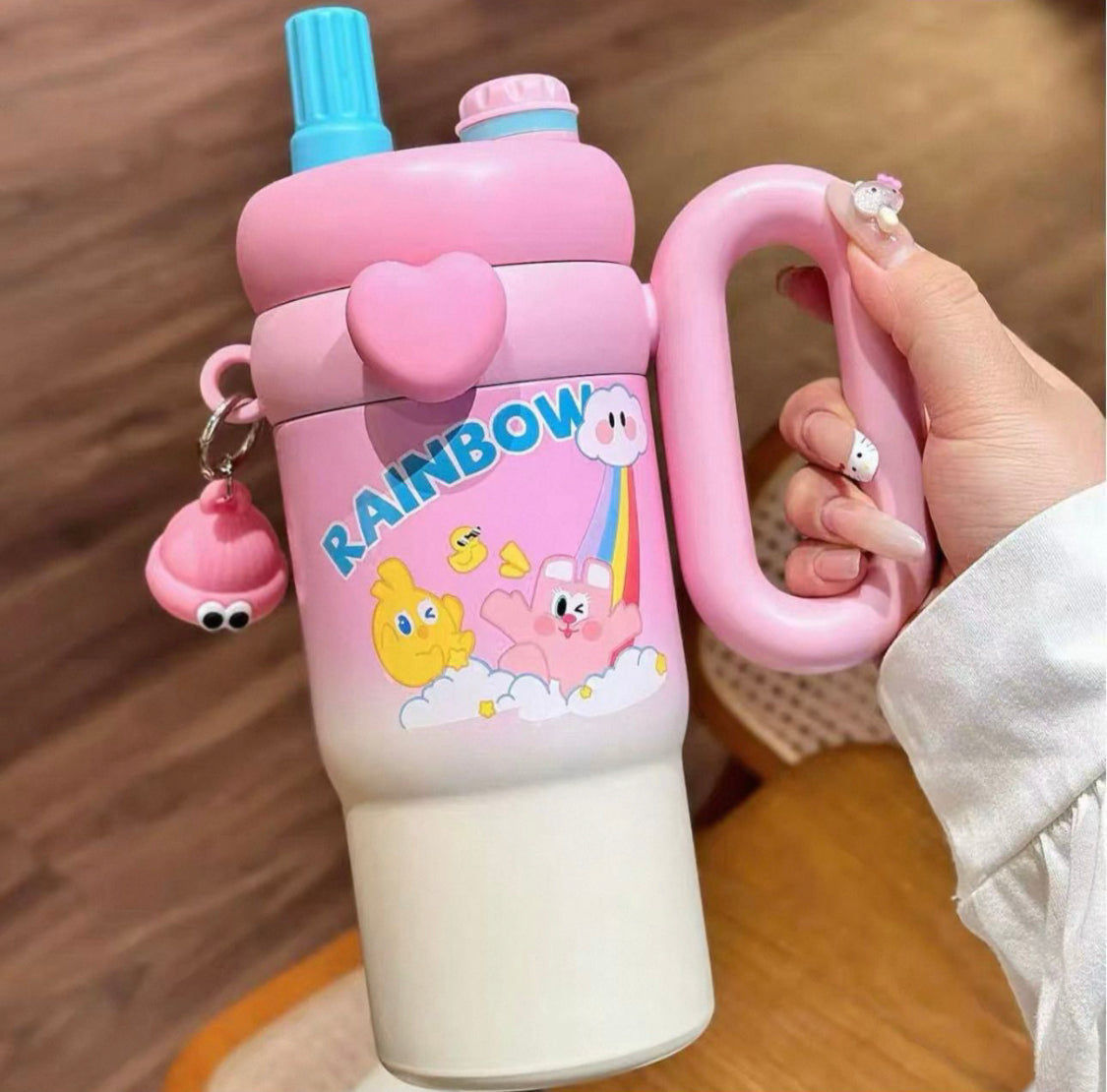 Kawaii Rainbow Insulated Tumbler Sipper With Handle