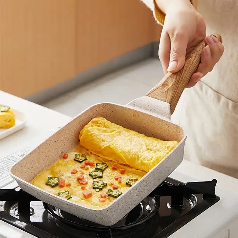 Square Ceramic Frying Pan With Wooden Handle
