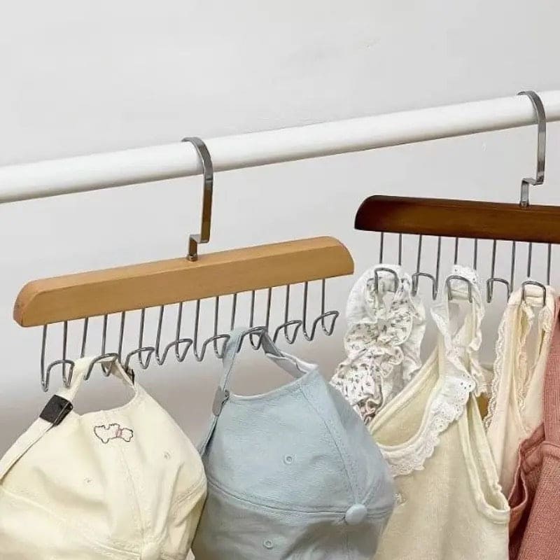 Wooden Suspender Hanger 8 Hook 360-Degree Swivel Closet Organizer