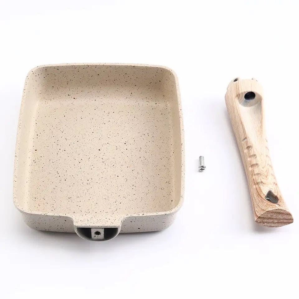 Square Ceramic Frying Pan With Wooden Handle
