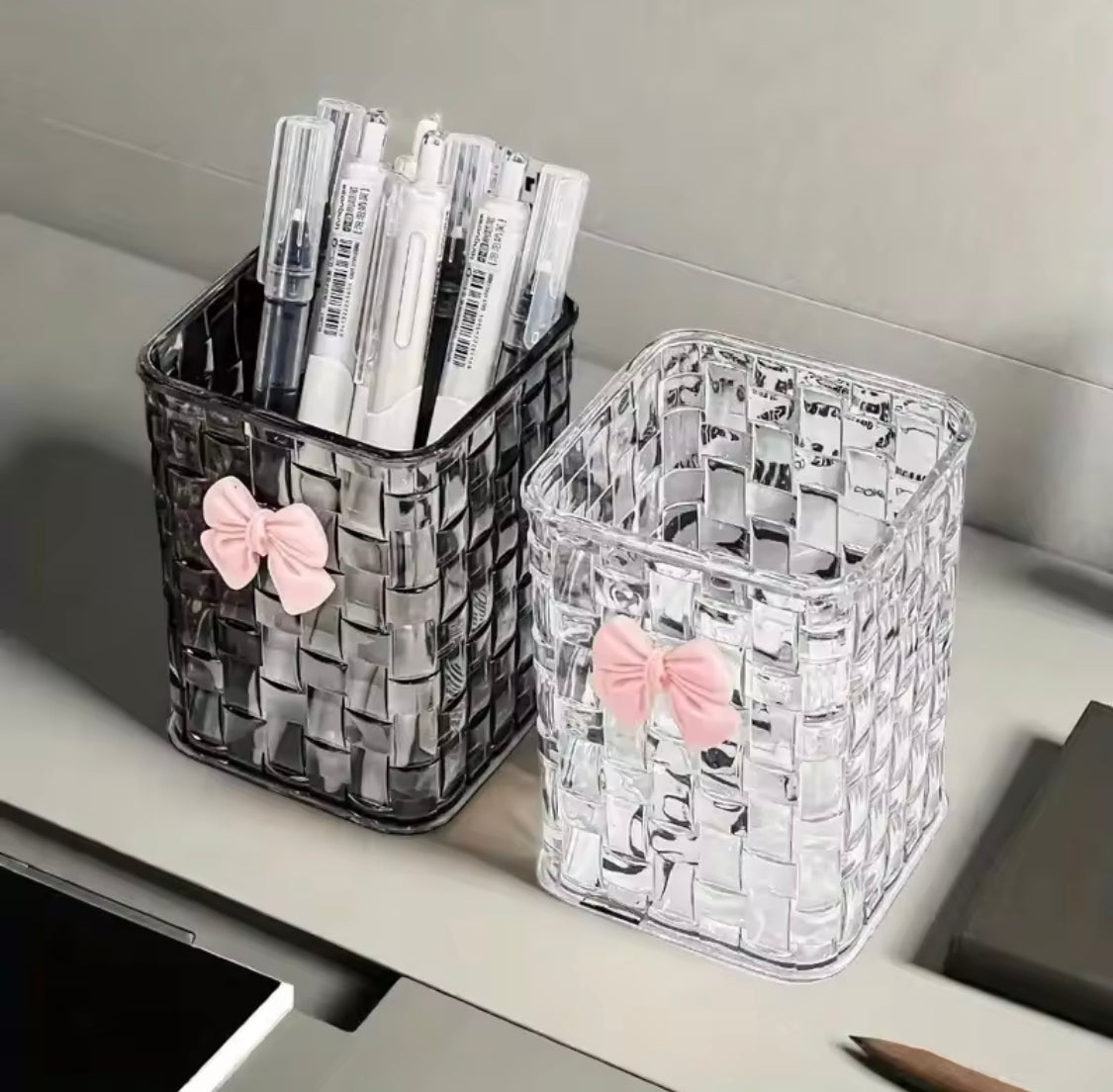 Acrylic Rattan Weave Makeup Brush Storage Box