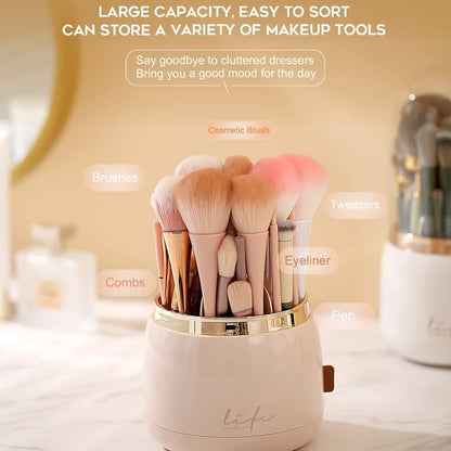360° Rotating Makeup Brush Organizer With Lid