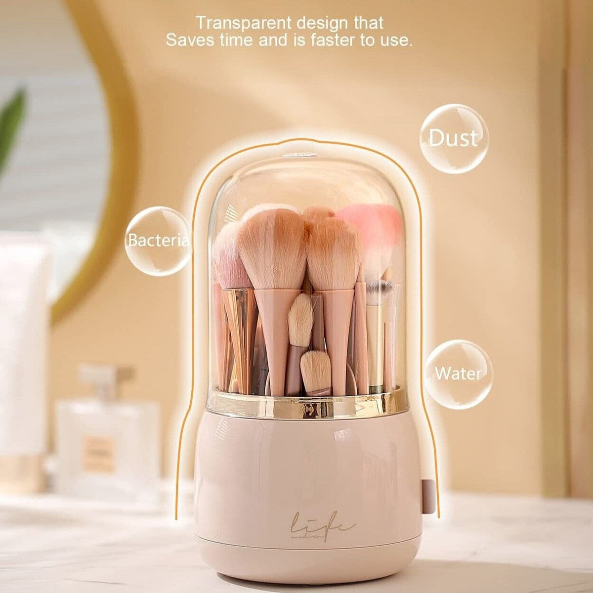 360° Rotating Makeup Brush Organizer With Lid