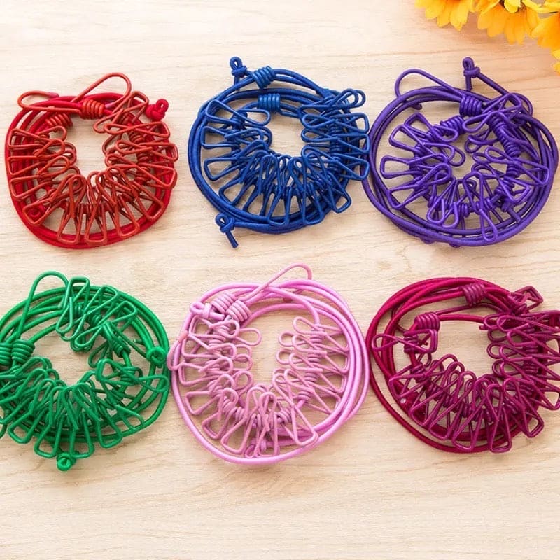 12 Clips Elastic Laundry Rope Portable Multifunctional Drying Clothesline