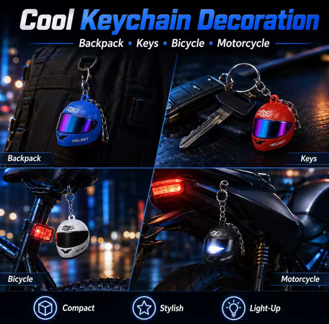 3D Luminous Motorcycle Helmet Light Keychain