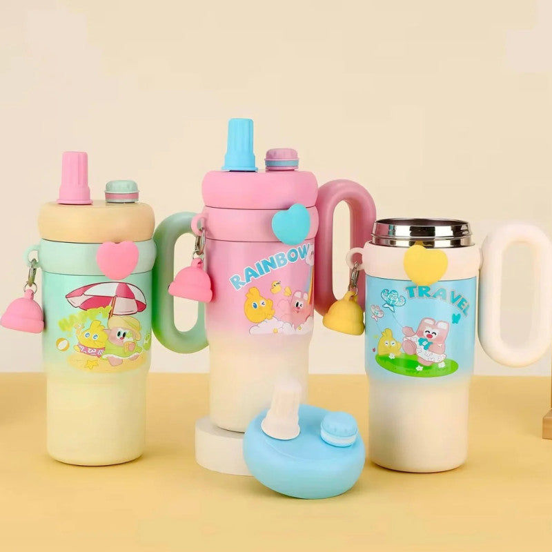 Kawaii Rainbow Insulated Tumbler Sipper With Handle