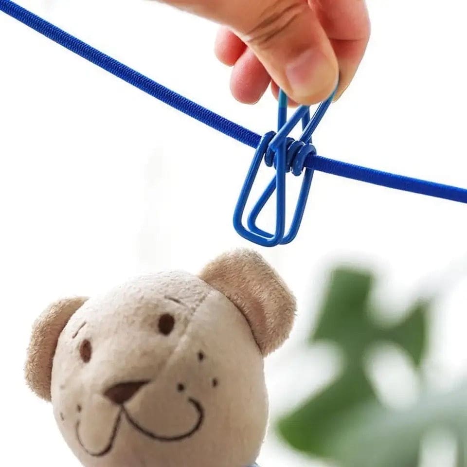 12 Clips Elastic Laundry Rope Portable Multifunctional Drying Clothesline