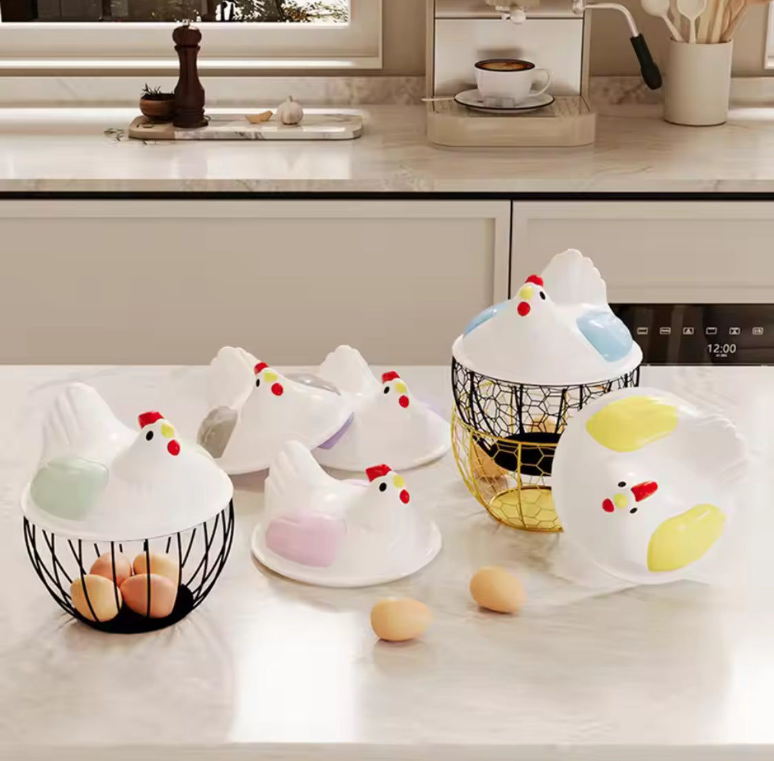 Hen Shaped Egg Basket With Lid Portable Storage