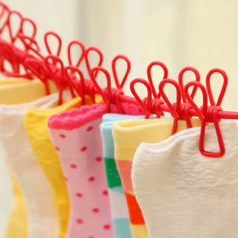 12 Clips Elastic Laundry Rope Portable Multifunctional Drying Clothesline