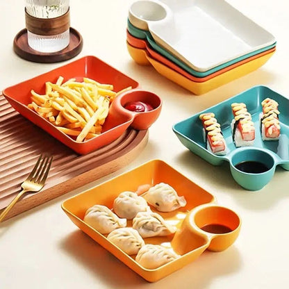 Set Of 4 Square Dumpling Plate With Dipping Dish