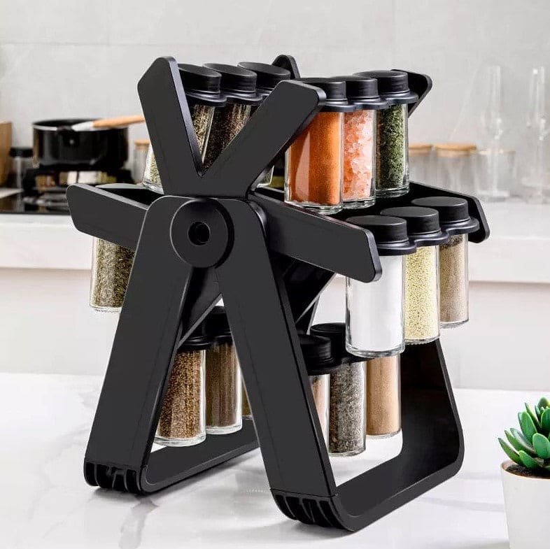 18 Pcs Rotating Spice Jar Set With Seasoning Rack