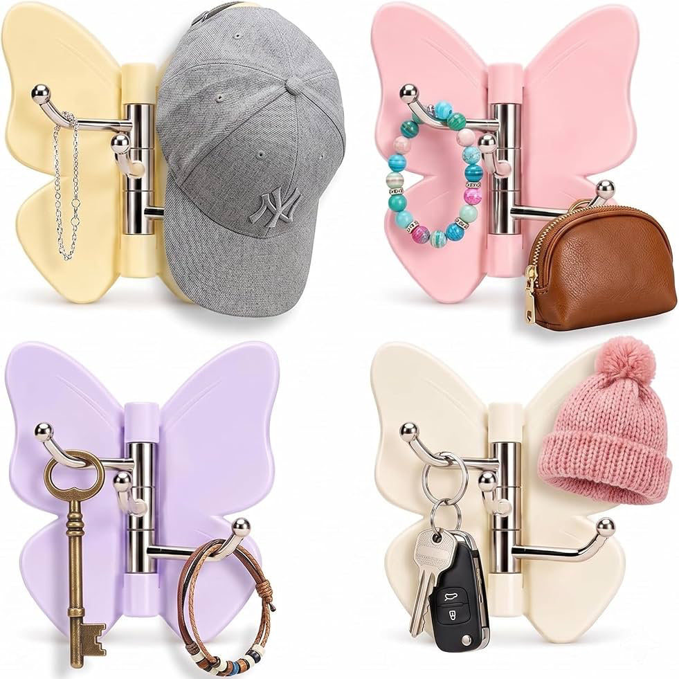 Set Of 3 360 Rotating Butterfly Wall Hooks Self Adhesive Hanger