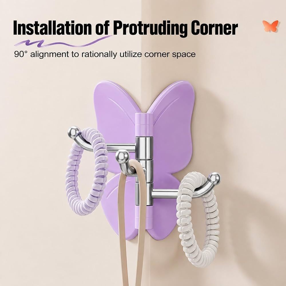 Set Of 3 360 Rotating Butterfly Wall Hooks Self Adhesive Hanger