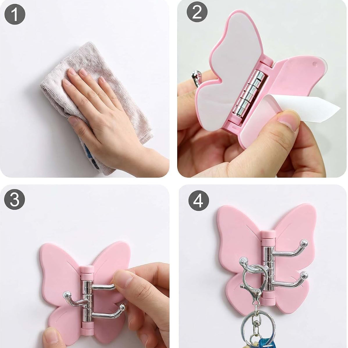 Set Of 3 360 Rotating Butterfly Wall Hooks Self Adhesive Hanger