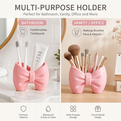 Bow Shaped Makeup Brush And Toothbrush Organizer