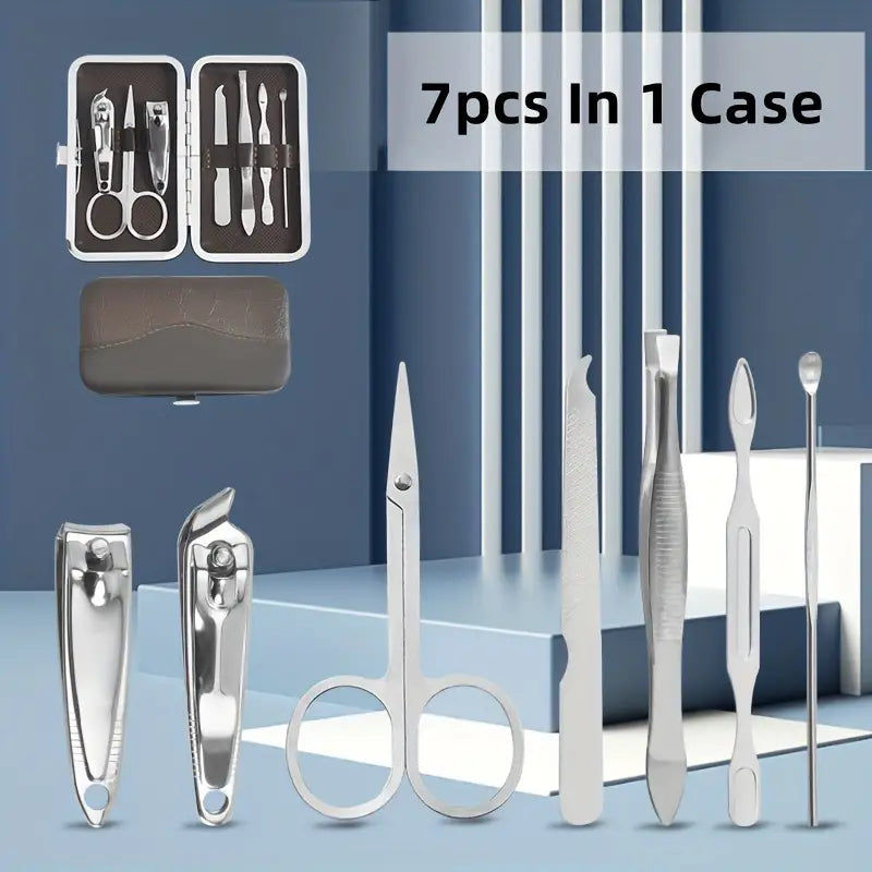 7 In 1 Manicure Kit Carbon Steel Pedicure Grooming Set
