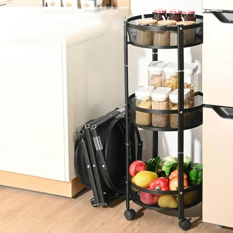 3 Tier Folding Storage Cart With Wheels