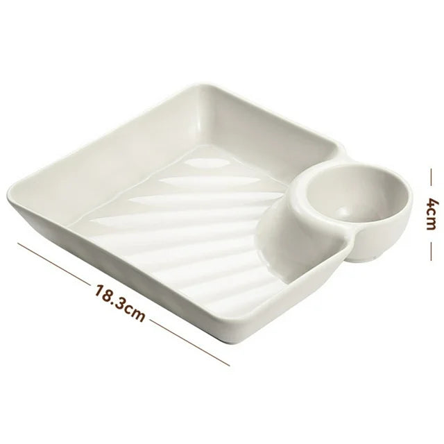 Set Of 4 Square Dumpling Plate With Dipping Dish