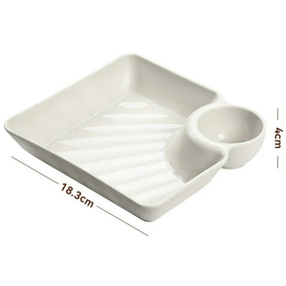 Set Of 4 Square Dumpling Plate With Dipping Dish