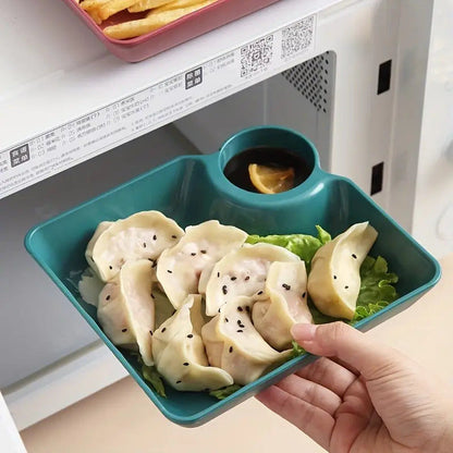 Set Of 4 Square Dumpling Plate With Dipping Dish