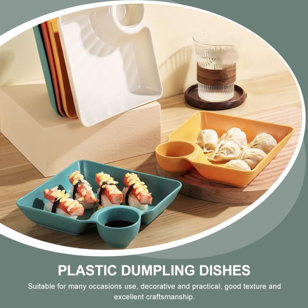 Set Of 4 Square Dumpling Plate With Dipping Dish