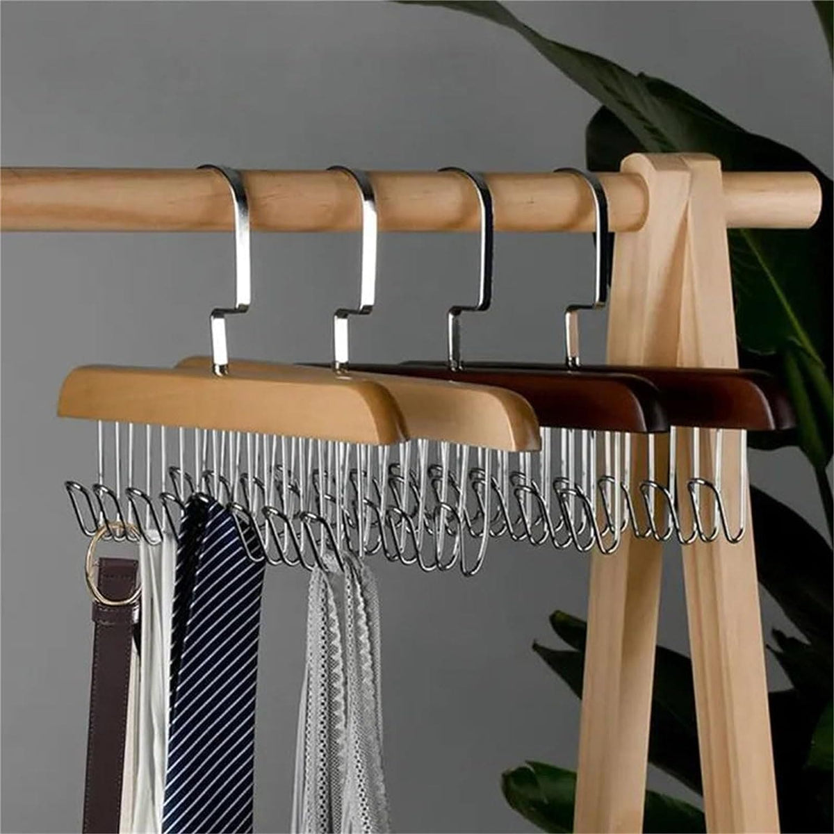 Wooden Suspender Hanger 8 Hook 360-Degree Swivel Closet Organizer