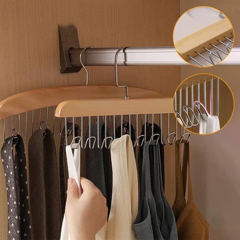 Wooden Suspender Hanger 8 Hook 360-Degree Swivel Closet Organizer