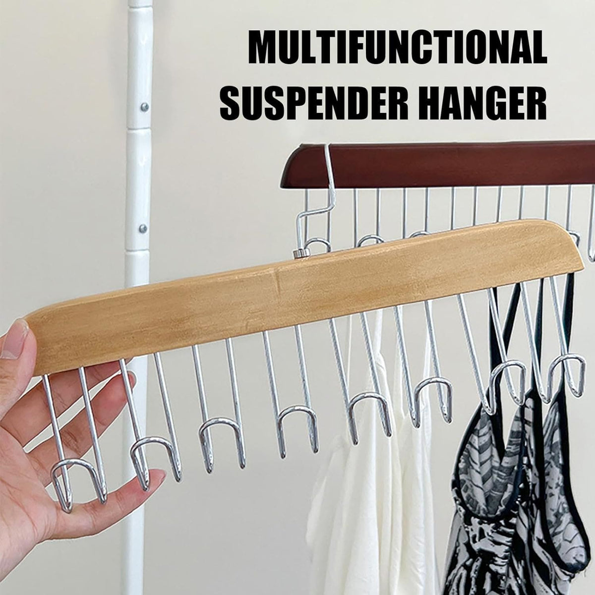 Wooden Suspender Hanger 8 Hook 360-Degree Swivel Closet Organizer