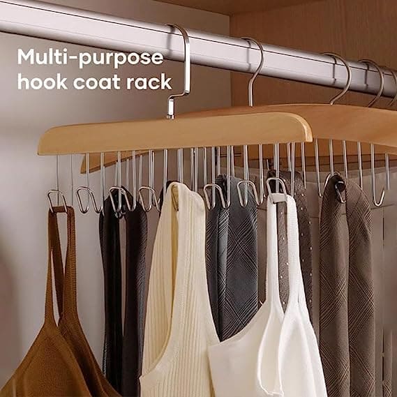 Wooden Suspender Hanger 8 Hook 360-Degree Swivel Closet Organizer