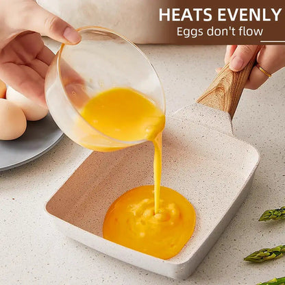 Square Ceramic Frying Pan With Wooden Handle